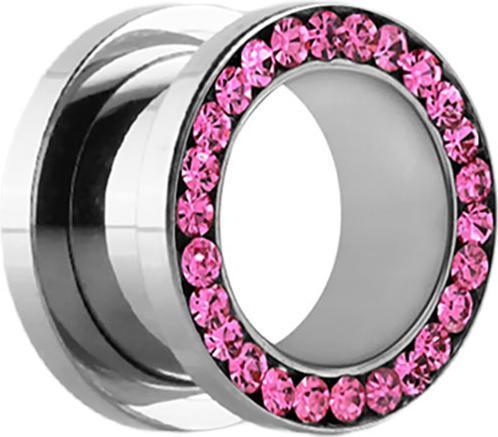 Star Piercing Flesh Tunnel silber mit Kristall pink (ohne Messing, Chirurgenstahl 316L)