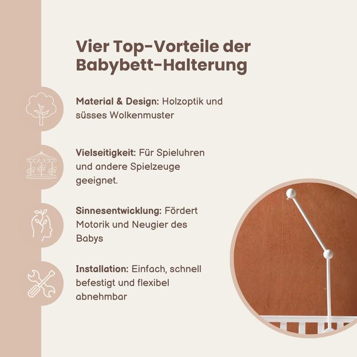 Actual product image Hermex Mobile Halterung Babybett Wolken Glockenhalter Spieluhr Arm
