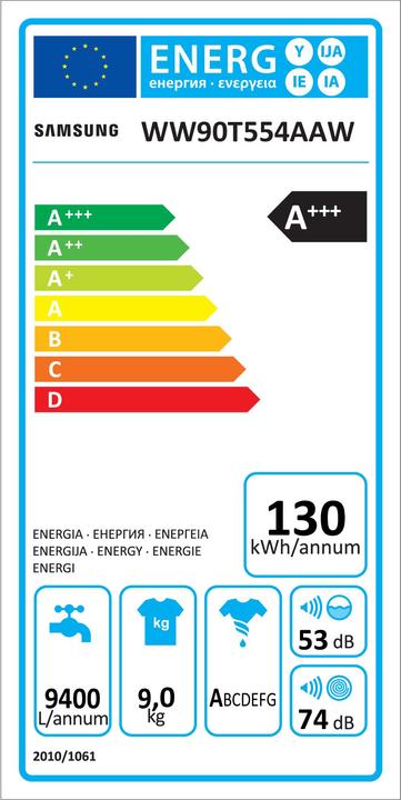 Energie-Label Samsung WW90T554AAW/S5 WW5500 (9 kg, Links)