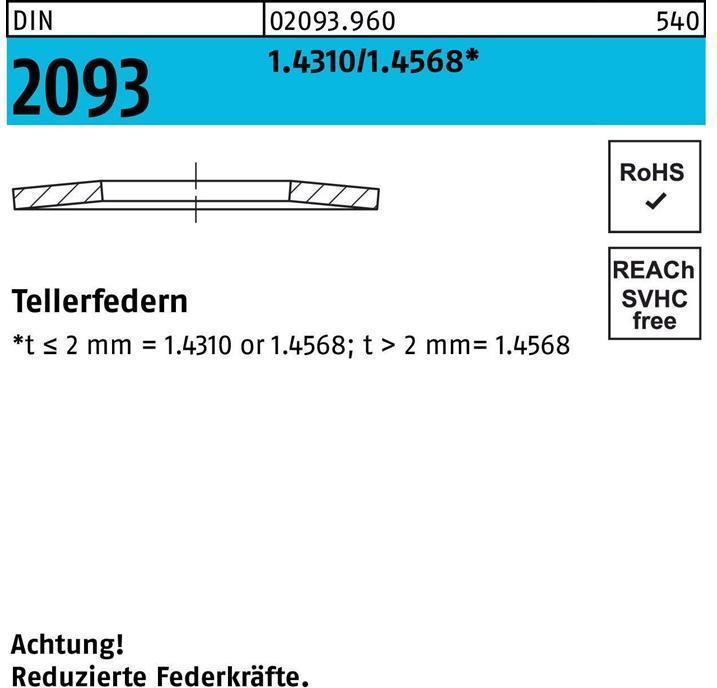 Produktbild Tellerfeder DIN 2093 12,5x 6,2x0,5 1.4310/1.4568