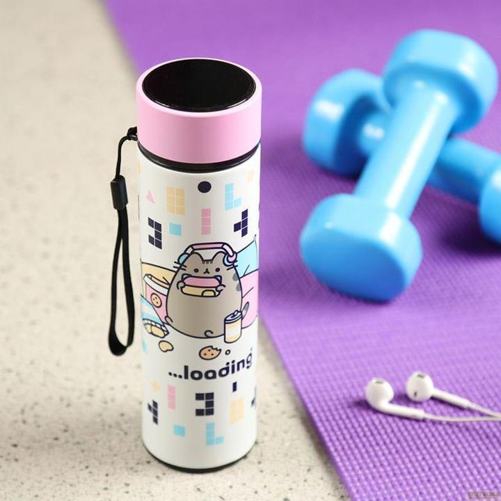Actual product image Puckator Pusheen the Cat Computer Games Reusable Thermo Insulated Stainless Steel Drink Bottle with Digita (0.45 l)