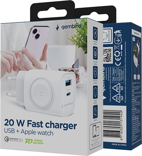 Produktbild Gembird 2-in-1 20 W Apple Watch and Phone Fast Charger | TA-UC-PDQCW20-01-W (20 W)