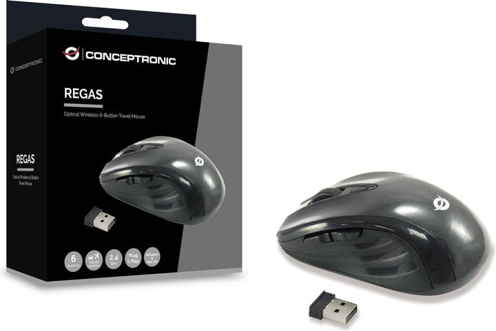 Produktbild Conceptronic Optical Wireless 6-Tasten Travel USB Maus sw (Kabellos)