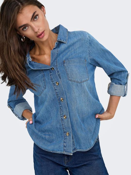 Immagine prodotto Only Normal geschnitten Hemdkragen Umgeschlagene Ärmelbündchen Jeanshemd Jeanshemd (M)