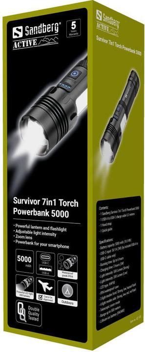 Actual product image Sandberg Survivor 7in1 Torch PB 5000 (5000 mAh, 18.50 Wh)