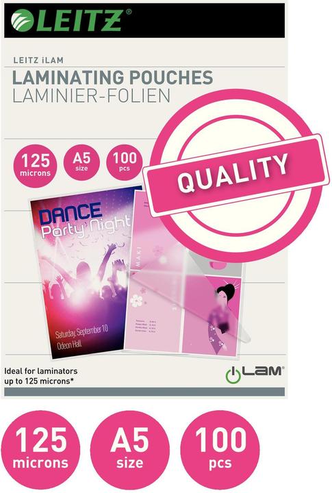 Image du produit Leitz Pochette de plastification en aluminium A5 (A5, 100 pièce(s), 125 µm)
