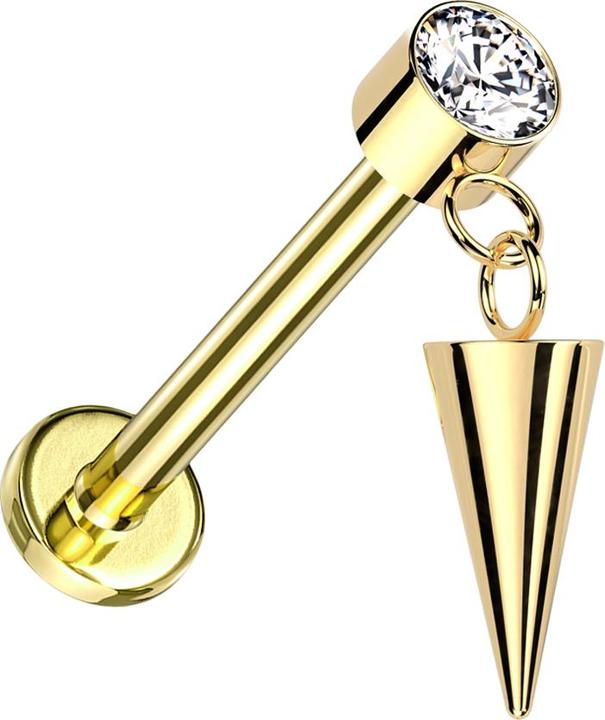 Star Piercing Micro Labret Innengewinde vergoldet Zylinder vergoldet Kristalle silber Anhänger Cone (ohne Messing, Titan G23)