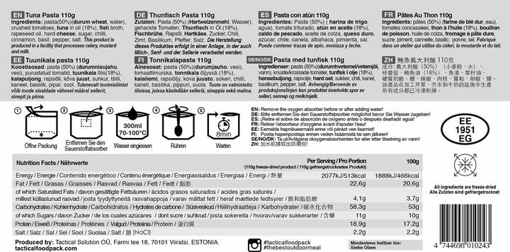 Valori nutrizionali e ingredienti Tactical Foodpack Pasta al tonno (110 g)