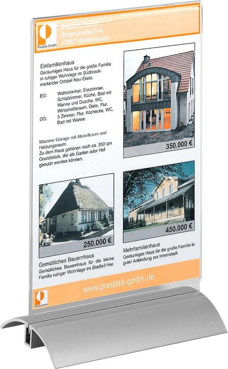 Actual product image Durable Table display, acrylic with aluminium base (A4)