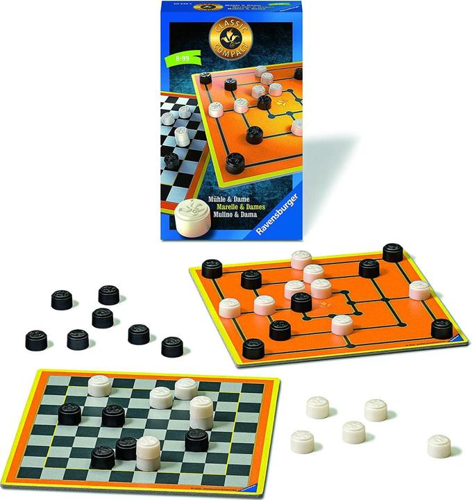 Image du produit Ravensburger Marelle/Dames Voyage, d/f/i dès 8 ans, 2 joueurs, Classic Compact, stratégie (Allemand, Français, Italien)