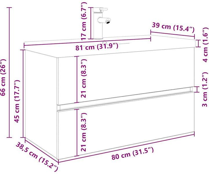 Image du produit VidaXL Meuble sous-vasque avec vasque encastrée et robinet Salle de bains Lavabo