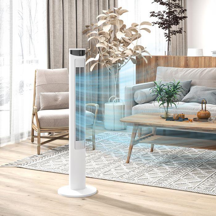 Image du produit Swisshandel24 Turmventilator, 45W Standventilator mit 3 Belüftungsstufen, Fernbedienung, Weiss (55 dB)