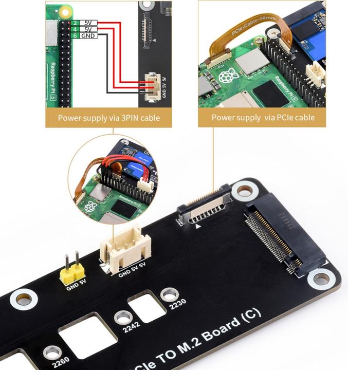 Produktbild WaveShare PCIe zu M.2 SSD Adapter (C) für Raspberry Pi 5