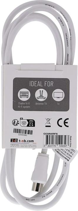 Image du produit T'nB CÂBLE ANTENNE COAXIAL 1,5M M/F (BLANC) (Câble d'antenne)