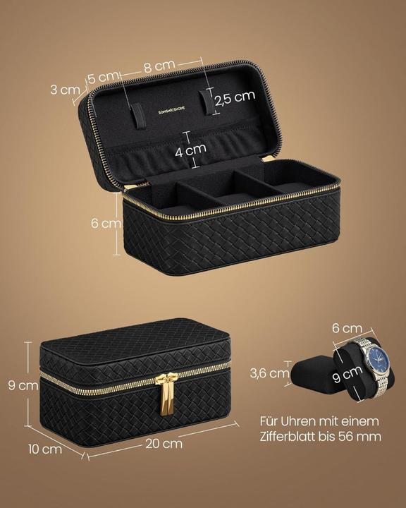 Produktbild Songmics Uhren Aufbewahrung Box für 3 Uhren Schwarz