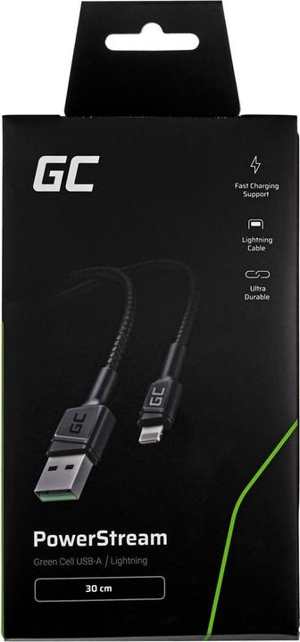 Produktbild GreenCell KABGC24 Lightning-Kabel 0,3 m Schwarz (0.30 m, USB 3.2 Gen 1)