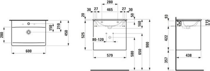 Actual product image Laufen Palace Set, washbasin, 1 tap hole, overflow, incl. base washbasin substructure, 2 drawers, 60