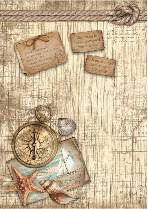Actual product image Stamperia Sea Land - Compass" motif straw floss, DIN A4 (28 g/m²)