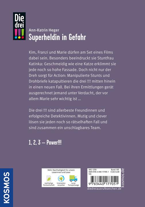 Actual product image Kosmos Die drei!!!, 105, Superheldin in Gefahr (German, Ina Biber, Ann-Katrin Heger, 2024)