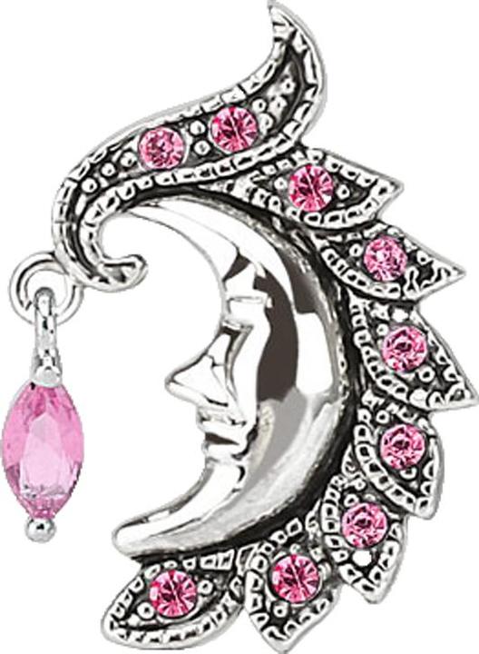 Star Piercing Banane silber mit Kugel Mond und Kristall pink (Messing, Chirurgenstahl 316L)