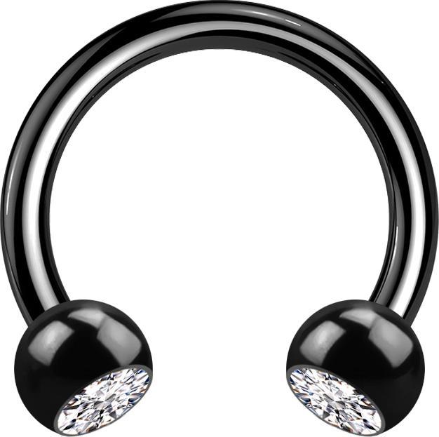 Actual product image Star Piercing Circular barbell black with two silver crystal balls (without brass, Titanium G23)