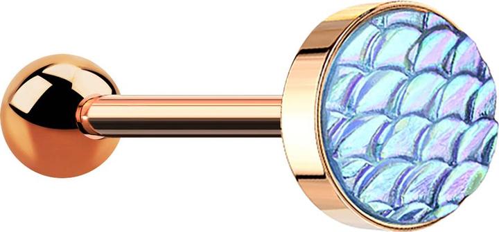 Star Piercing Barbell rosegold mit Fischschuppen aqua (Chirurgenstahl 316L)