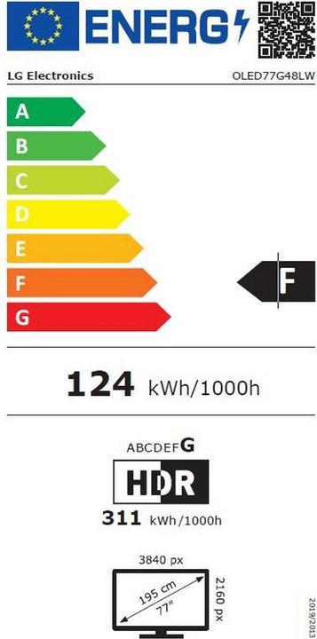 Energielabel LG OLED77G48LW (77", G4, OLED, 4K, 2024)