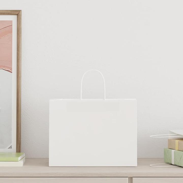Produktbild VidaXL Kraftpapiertüten 50 Stk. mit Henkel Weiss 32x17x25 cm Papiertüte (Geschenktüte, 50 x)
