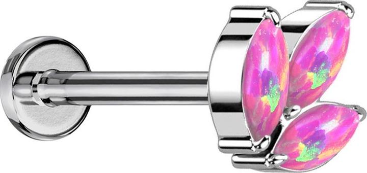 Star Piercing Micro Threadless Labret silber drei Oval Opale pink (Titan G23, ohne Messing)