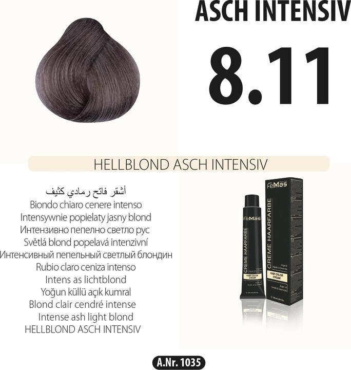 Image du produit FemMas (8.11) Coloration Blonde Clair Cendré Intense 100ml (8.11 Blond clair cendré intense)