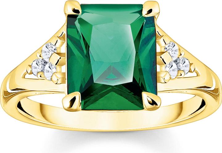 Thomas Sabo Ring mit Grünen und Weissen Steinen Vergoldet