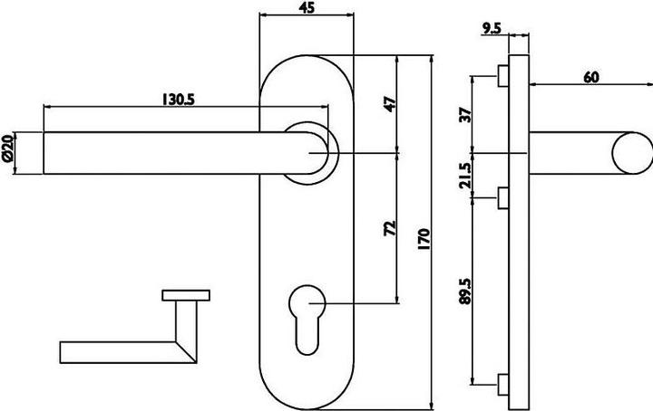 Produktbild Universal Textiles Edelstahl FH-Türbeschlag G-Form Kl.4, DG - PZ (Türgriff)