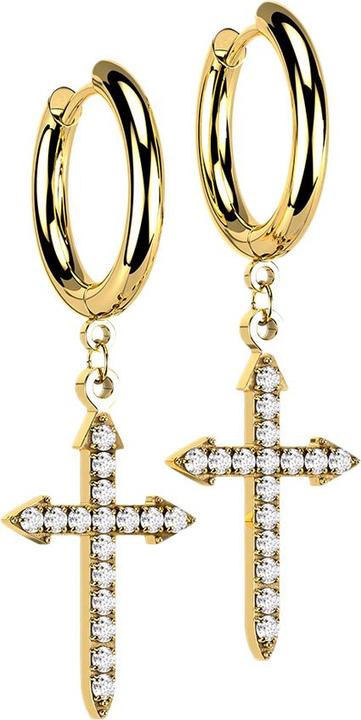 Star Piercing Ohrring vergoldet Anhänger Keltenkreuz mit Kristallen (ohne Messing, Chirurgenstahl 316L)