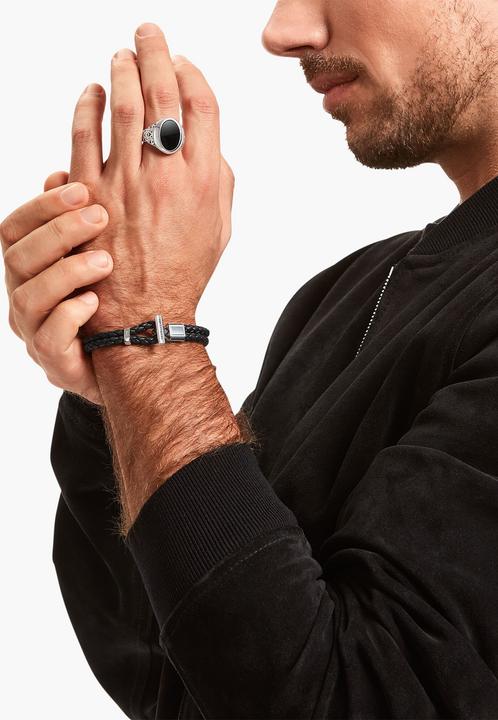 Immagine prodotto Thomas Sabo Bracciale in pelle doppio in argento nero (19 cm, Cuoio, Annerito, Argento 925)