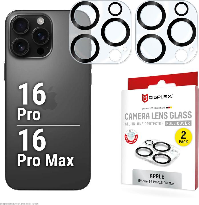 Image du produit Displex Full Cover Camera Lens Glass, Kamera Schutzglas, Platte, Doppelpack (2 pièce(s), Apple iPhone 16 Pro, Apple iPhone 16 Pro Max)