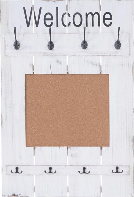 Produktbild Mendler Wandgarderobe mit Pinnwand, Shabby Look Vintage, 8 Haken 91x60cm - weiss, shabby