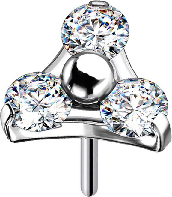 Star Piercing Threadless silber Dreieck drei Kristalle silber (Titan G23)