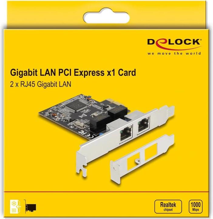 Produktbild Delock PCI Express x1 Karte auf 2 x RJ45 Gigabit LAN RTL8111