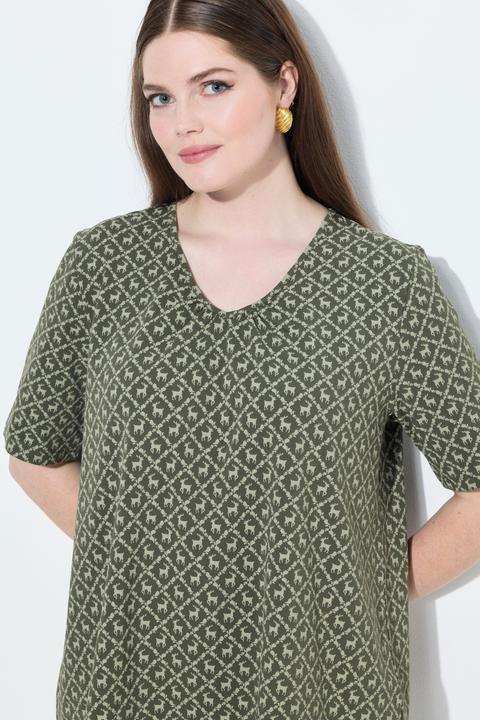 Produktbild Ulla Popken T-Shirt, Trachtenmuster, A-Linie, V-Ausschnitt, Halbarm (62)