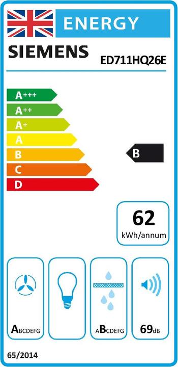 Energie-Label Siemens ED711HQ26E + HZ9VDSB2, Kochfeld mit Dunstabzug (Induktion), Flachkanal, ED711HGA7