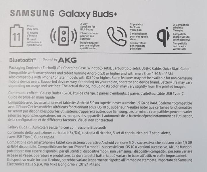 Actual product image Samsung Galaxy Buds+ (ANC, 11 h, Wireless)