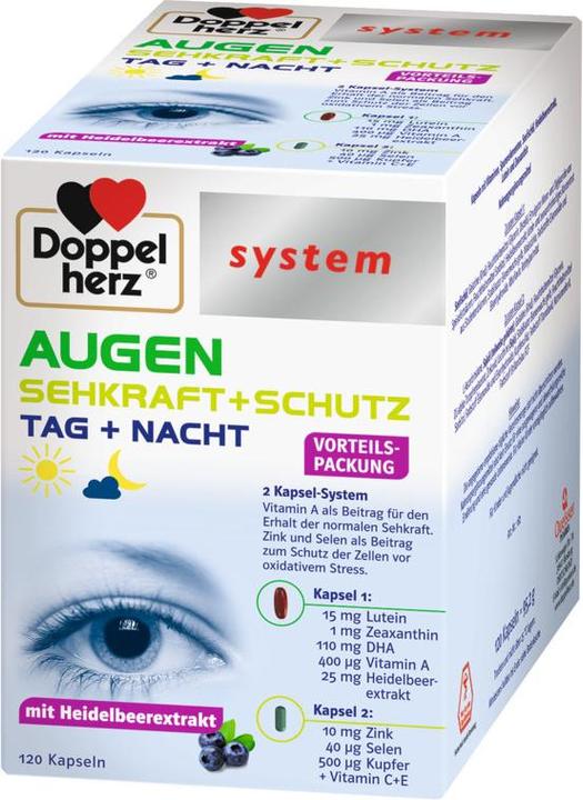 Nutritional values and ingredients Doppelherz system EYES SEE STRENGTH + PROTECTION, 120 capsules (120 Piece, Capsules, 120 g)