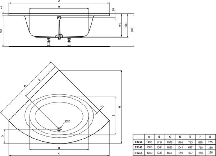Actual product image Ideal Standard Connect Air corner bath 1200mm, E124801 (120 cm, 120 cm)