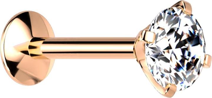 Star Piercing Micro Innengewinde Labret UFO rosegold mit Kristall silber gefasst (ohne Messing, Titan G23)