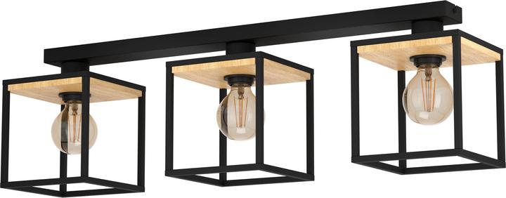 Image du produit EGLO Plafonnier acier/bois 3 flammes HxLxB 240x860x180 mm Libertad noir/marron (E27)