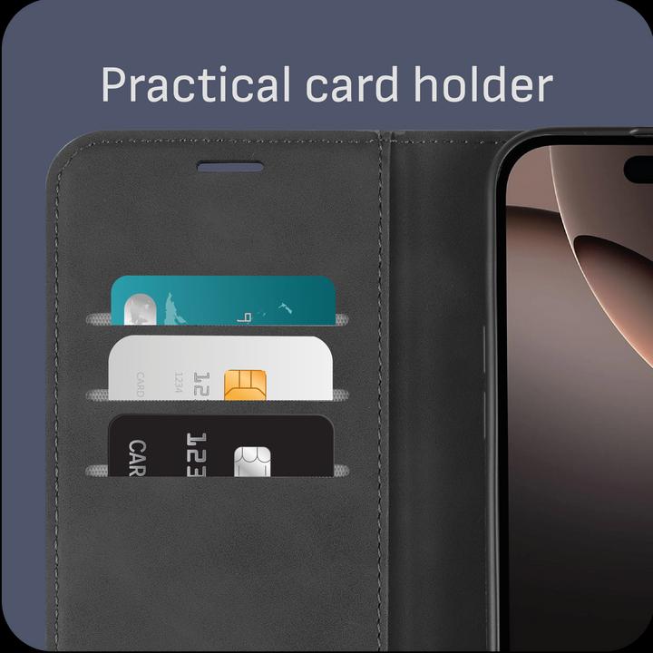 Actual product image Cazy Premium wallet case, magnetic wallet case, card slots, stand (Apple iPhone 16 Pro Max)