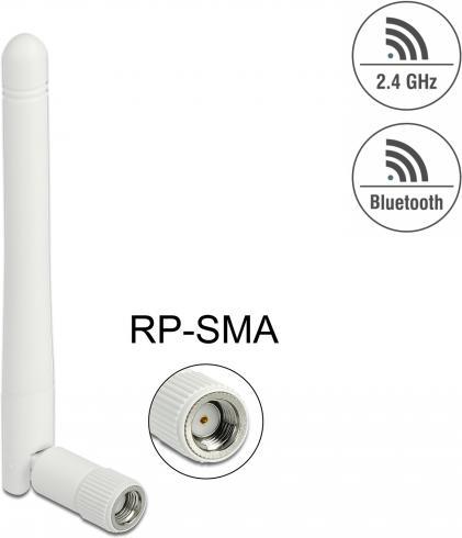 Produktbild Delock WLAN 802.11 b/g/n Antenne RP-SMA Stecker 2 dBi omnidirektional mit Kippgelenk weiss (WLAN)