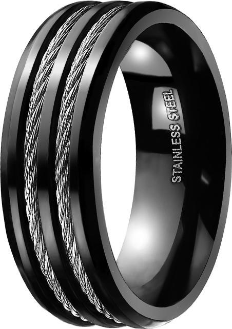 Star Piercing Ring schwarz zwei Seile silber (Chirurgenstahl 316L, ohne Messing)
