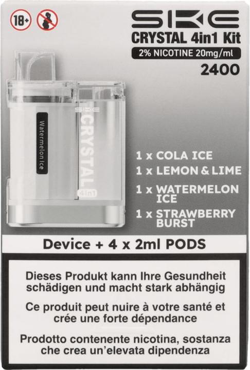 Produktbild SKE Crystal 4in1 Kit, 2 % Nikotin 20 mg/ml 2400 (Device + 4 x 2 ml Pods) (Cola)