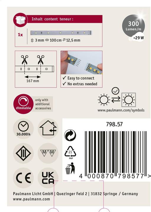 Image du produit Paulmann MaxLED 250 Stripe (Lumière du jour, 100 cm, Intérieur)